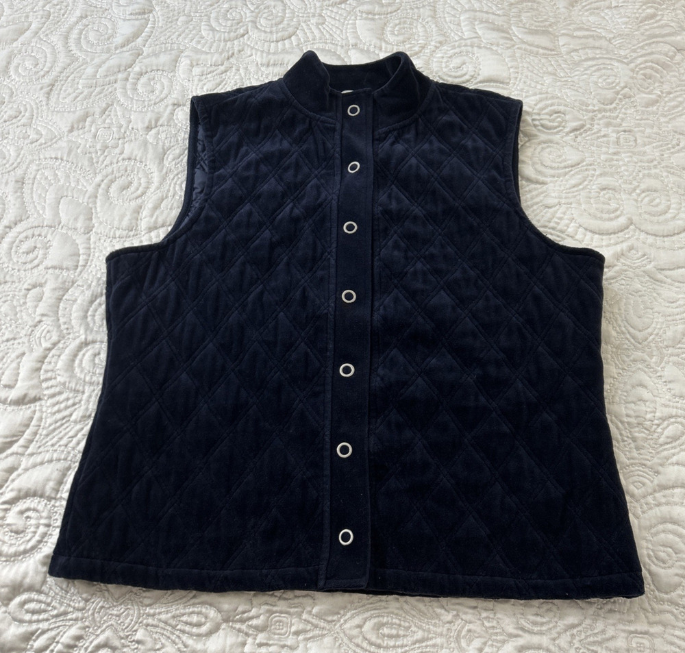 Liz & Co Womens XL Navy Blue Diamond Quilted Full Snap Velour Vest